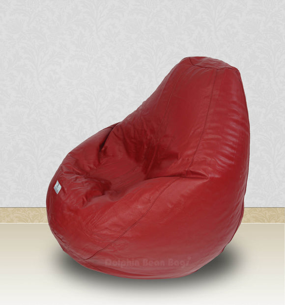Dolphin-XXL-Genuine Leather Bean Bag RED-Filled (With Beans)