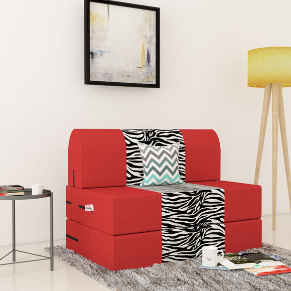 Dolphin Zeal 1 Seater Sofa Bed-Red & Zebra- 3ft x 6ft with Free micro fiber Designer cushions