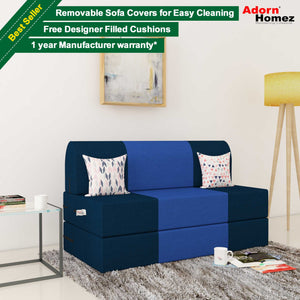 Dolphin Zeal 2 Seater Sofa Bed-N.Blue & R.Blue- 4ft x 6ft with Free micro fiber Designer cushions