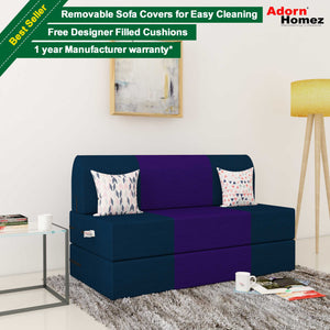 Dolphin Zeal 2 Seater Sofa Bed-N.Blue & Purple- 4ft x 6ft with Free micro fiber Designer cushions