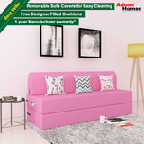 DOLPHIN ZEAL 3 SEATER SOFA CUM BED - Pink with Free micro fiber Designer cushions