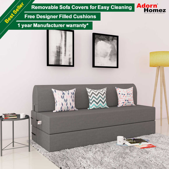 DOLPHIN ZEAL 3 SEATER SOFA CUM BED-GREY with Free micro fiber Designer cushions