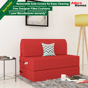 Dolphin Zeal 1 Seater Sofa Bed-Red- 3ft x 6ft with Free micro fiber Designer cushions