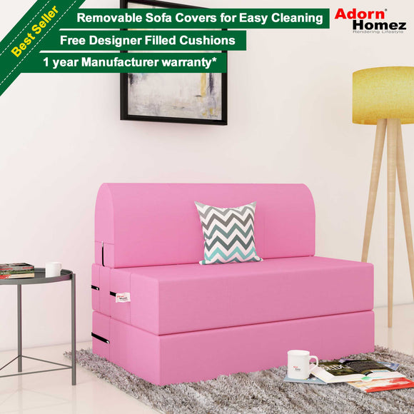 Dolphin Zeal 1 Seater Sofa Bed-Pink- 3ft x 6ft with Free micro fiber Designer cushions