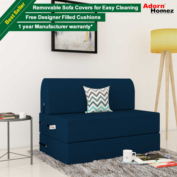 Dolphin Zeal 1 Seater Sofa Bed-N.Blue- 3ft x 6ft with Free micro fiber Designer cushions