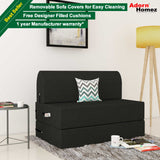 Dolphin Zeal 1 Seater Sofa Bed- Black - 2.5ft x 6ft with Free micro fiber Designer cushions