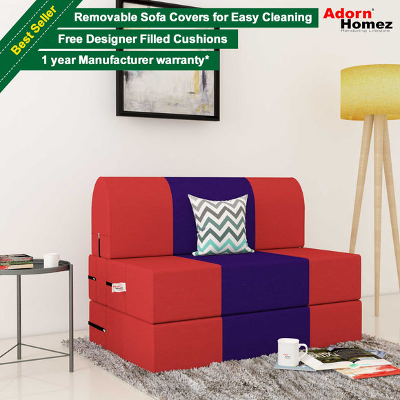 Dolphin Zeal 1 Seater Sofa Bed-Red & Purple- 3ft x 6ft with Free micro fiber Designer cushions