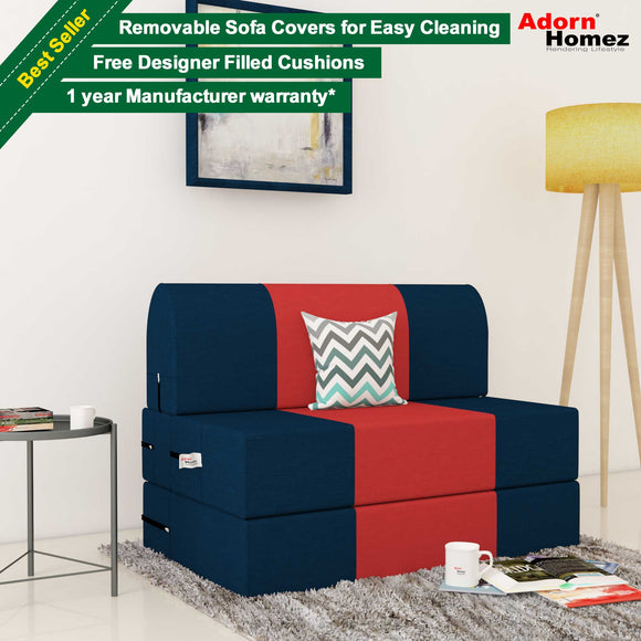 Dolphin Zeal 1 Seater Sofa Bed-N.Blue & Red- 2.5ft x 6ft with Free micro fiber Designer cushions
