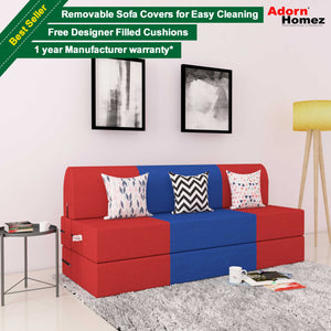 DOLPHIN ZEAL 3 SEATER SOFA CUM BED-Red & R.Blue with Free micro fiber Designer cushions