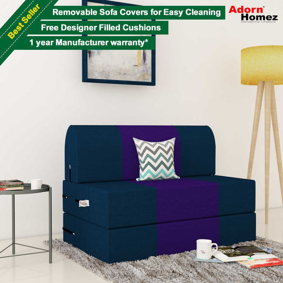 Dolphin Zeal 1 Seater Sofa Bed-N.Blue & Purple- 2.5ft x 6ft with Free micro fiber Designer cushions