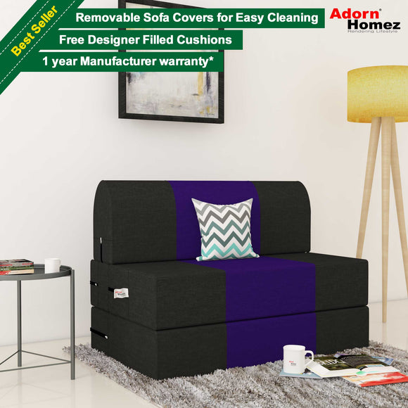 Dolphin Zeal 1 Seater Sofa Bed-Black & Purple- 2.5ft x 6ft with Free micro fiber Designer cushions