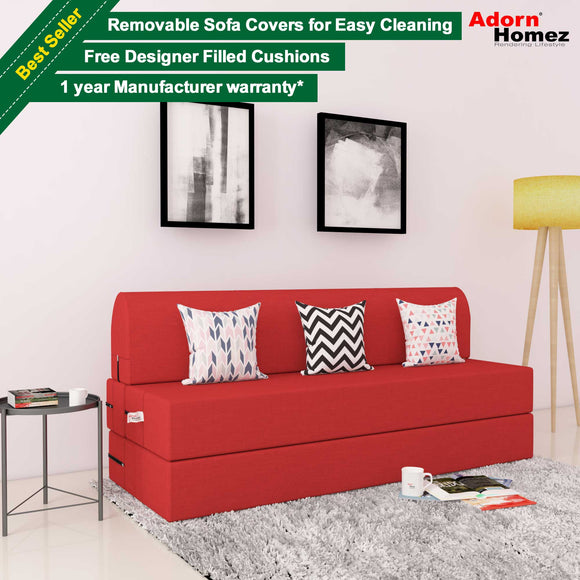 DOLPHIN ZEAL 3 SEATER SOFA CUM BED -MAROON with Free micro fiber Designer cushions