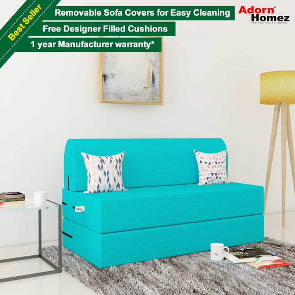 Dolphin Zeal 2 Seater Sofa Bed-Turquoise- 4ft x 6ft with Free micro fiber Designer cushions