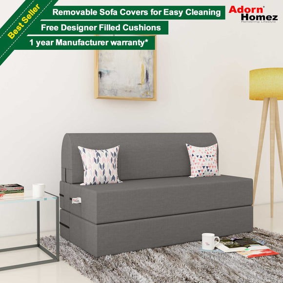 Dolphin Zeal 2 Seater Sofa Bed-Grey- 4ft x 6ft with Free micro fiber Designer cushions