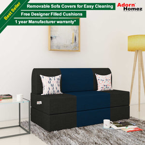 Dolphin Zeal 2 Seater Sofa Bed-Black & N.Blue- 4ft x 6ft with Free micro fiber Designer cushions