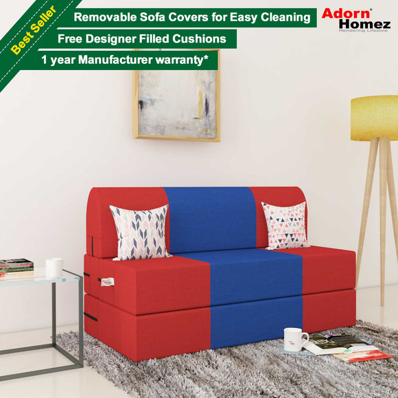 Dolphin Zeal 2 Seater Sofa Bed-Red & R.Blue- 4ft x 6ft with Free micro fiber Designer cushions