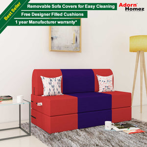 Dolphin Zeal 2 Seater Sofa Bed-Red & Purple- 4ft x 6ft with Free micro fiber Designer cushions