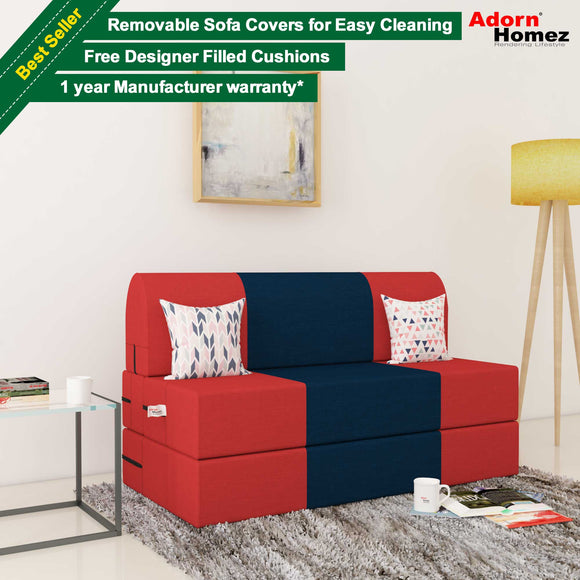 Dolphin Zeal 2 Seater Sofa Bed-Red & N.Blue- 4ft x 6ft with Free micro fiber Designer cushions