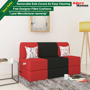 Dolphin Zeal 2 Seater Sofa Bed-Red & Black - 4ft x 6ft with Free micro fiber Designer cushions