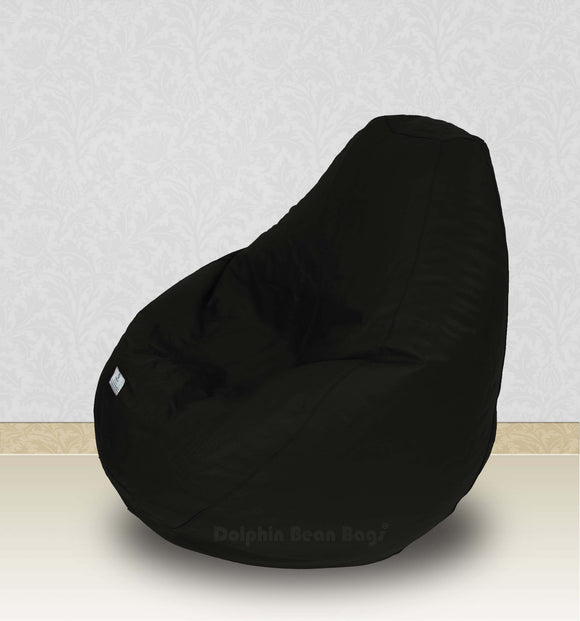 Dolphin-XXL-Genuine Leather Bean Bag BLACK-Filled (With Beans)