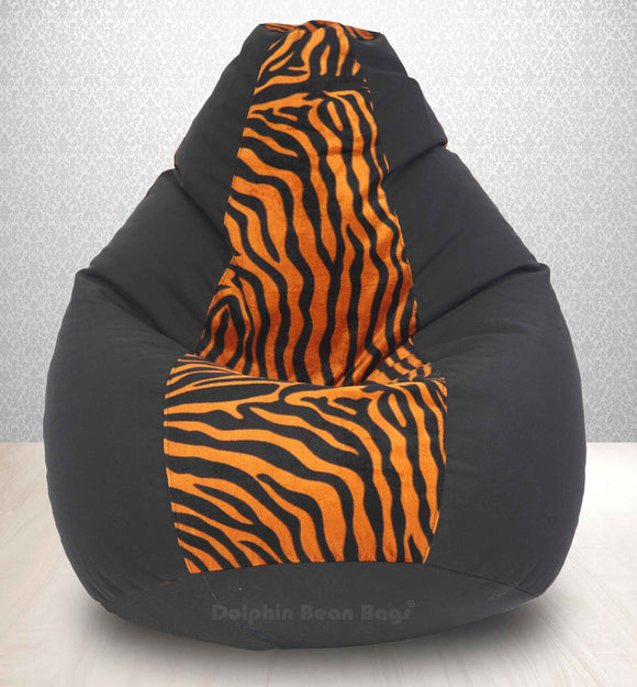 DOLPHIN XXXL BLACK/GOLDEN ZEBRA-FABRIC-FILLED & WASHABLE (with Beans)