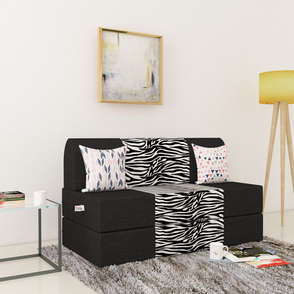Dolphin Zeal 2 Seater Sofa Bed-Black & Zebra- 4ft x 6ft with Free micro fiber Designer cushions