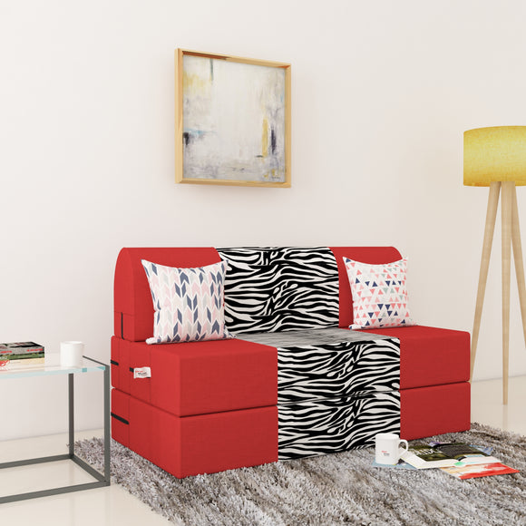 Dolphin Zeal 2 Seater Sofa Bed-Red & Zebra- 4ft x 6ft with Free micro fiber Designer cushions