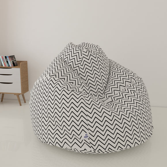 DOLPHIN XL FABRIC PRINTED BEAN BAG-WHITE & BLACK - WASHABLE (With Beans)