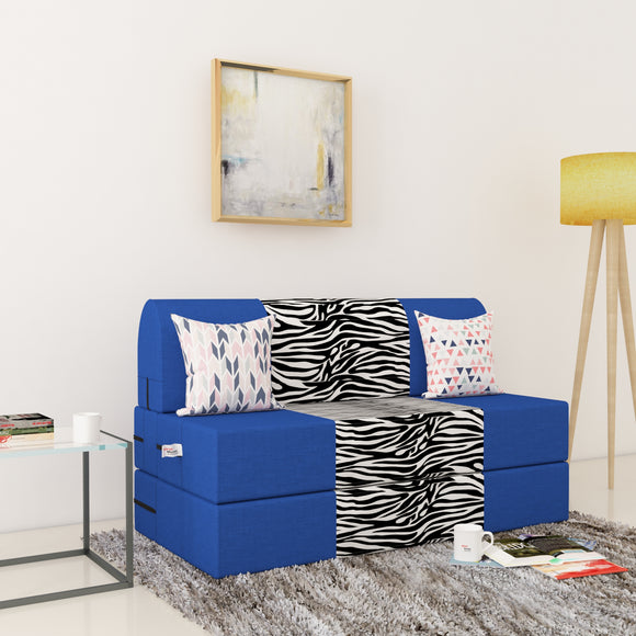 Dolphin Zeal 2 Seater Sofa Bed-R.Blue & Zebra- 4ft x 6ft with Free micro fiber Designer cushions