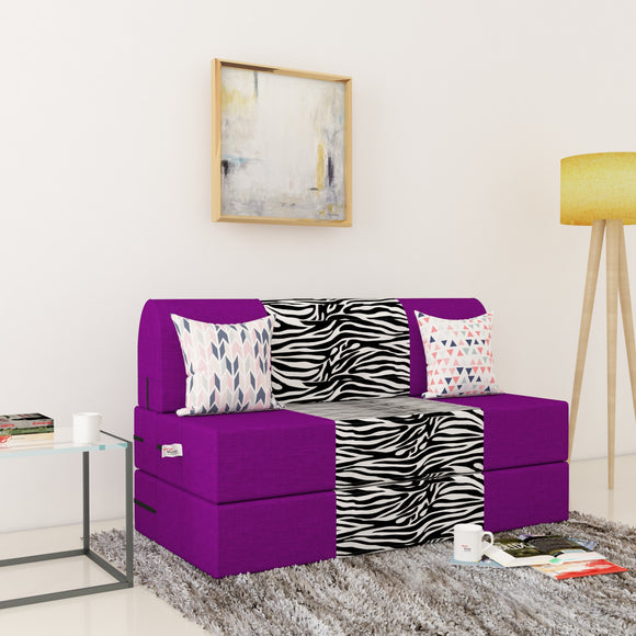 Dolphin Zeal 2 Seater Sofa Bed-Purple & Zebra- 4ft x 6ft with Free micro fiber Designer cushions