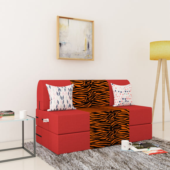 Dolphin Zeal 2 Seater Sofa Bed-Red & Golden Zebra- 4ft x 6ft with Free micro fiber Designer cushions