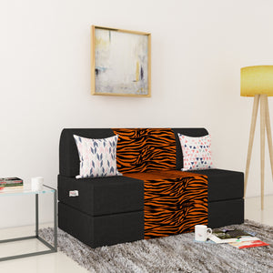 Dolphin Zeal 2 Seater Sofa Bed-Black & Golden Zebra- 4ft x 6ft with Free micro fiber Designer cushions