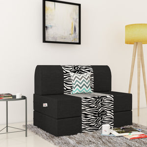Dolphin Zeal 1 Seater Sofa Bed-Black & Zebra- 3ft x 6ft with Free Designer filled cushions