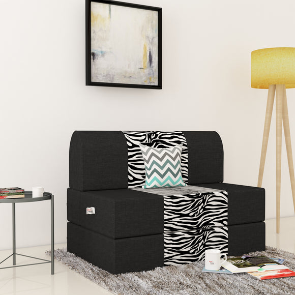 Dolphin Zeal 1 Seater Sofa Bed-Black & Zebra- 2.5ft x 6ft with Free micro fiber Designer cushions