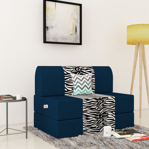 Dolphin Zeal 1 Seater Sofa Bed-N.Blue & Zebra- 3ft x 6ft with Free micro fiber Designer cushions