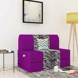 Dolphin Zeal 1 Seater Sofa Bed-Purple & Zebra- 3ft x 6ft with Free micro fiber Designer cushions