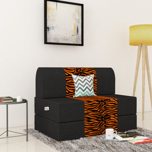 Dolphin Zeal 1 Seater Sofa Bed-Black & Golden Zebra- 2.5ft x 6ft with Free micro fiber Designer cushions