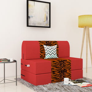 Dolphin Zeal 1 Seater Sofa Bed-Red & Golden Zebra- 3ft x 6ft with Free micro fiber Designer cushions